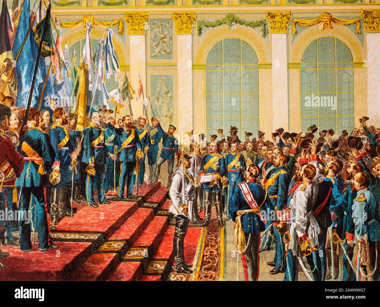 Deutsche Reichsgründung. La proclamation de l'Empire allemand au château de Versailles a eu lieu en janvier 1871 après la victoire conjointe Banque D'Images