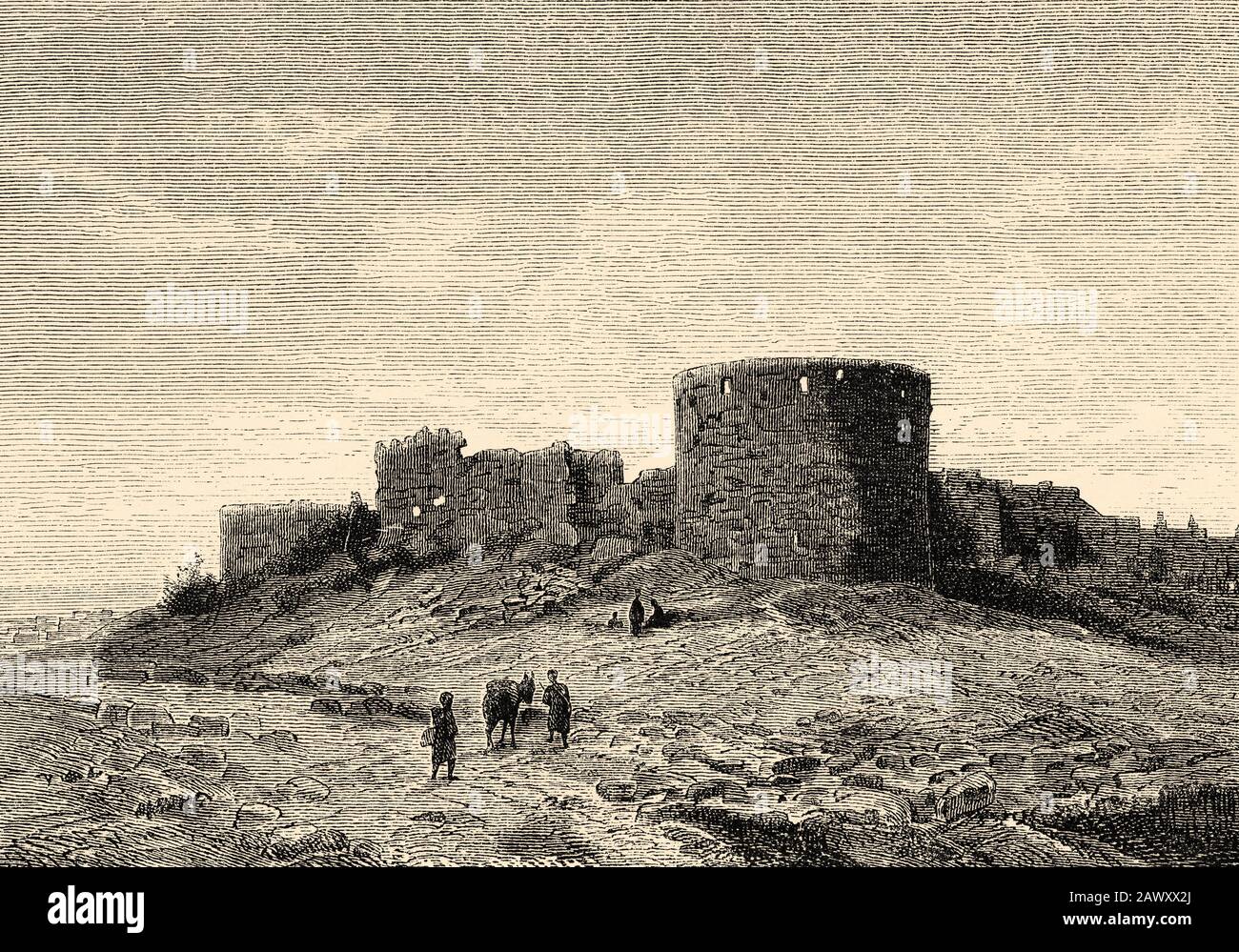 Château historique de Crusader à Sidon, Saida. Liban, Moyen-Orient, Asie Occidentale. Ancienne illustration de gravure du livre Histoire universelle par Oscar Jager 1 Banque D'Images