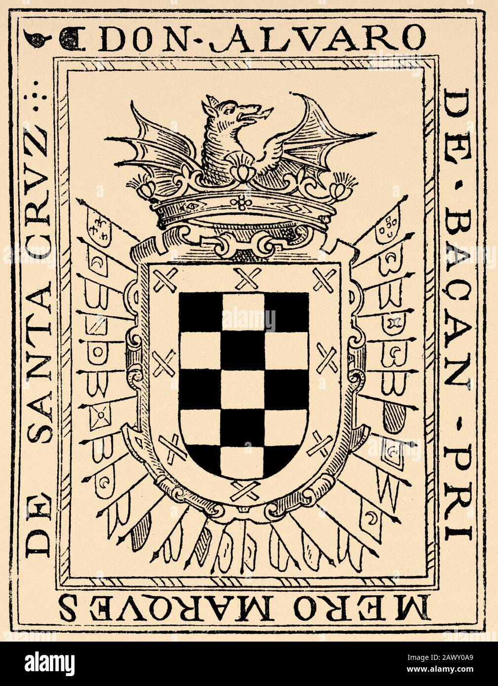 Armoiries d'Álvaro de Bazán y Guzmán (Grenade, Espagne; 12 décembre 1526 - Lisbonne, Portugal; 9 février 1588), I Marquis de Santa Cruz Banque D'Images