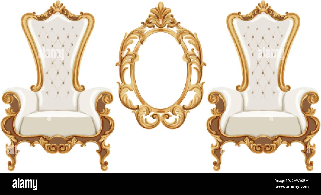 Chaises et miroir de style Louis XVI avec ornements néoclassiques dorés. Vecteur Illustration de Vecteur