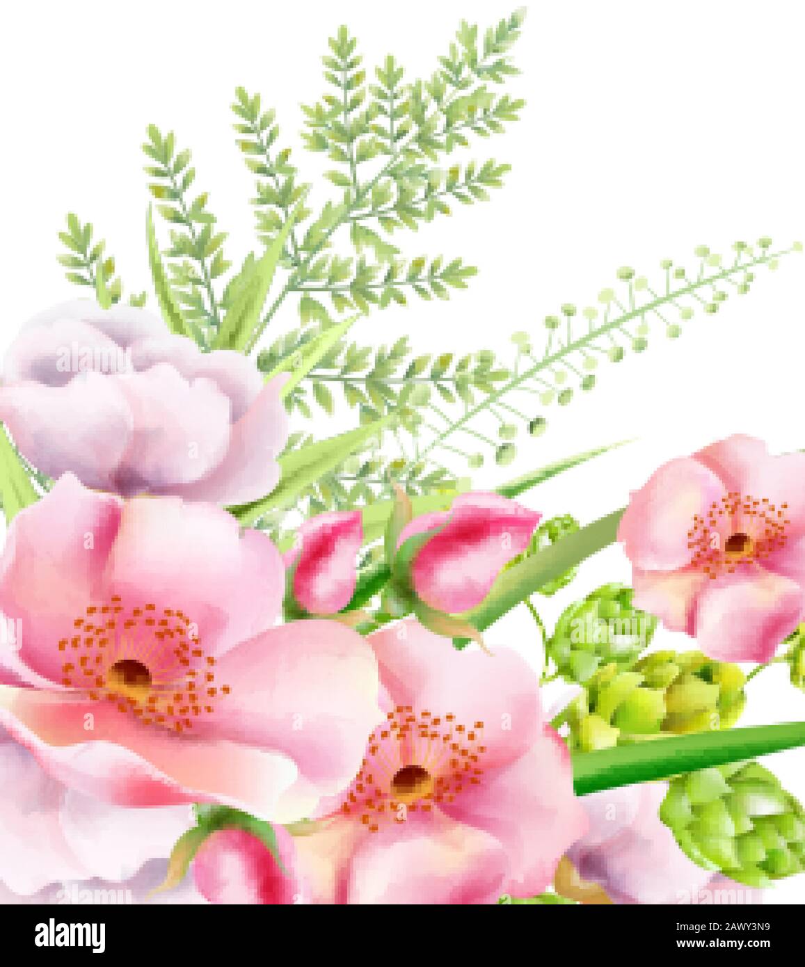 Fleurs pivoines aquarelles avec artichaut et feuilles vertes. Vecteur de ressort Illustration de Vecteur