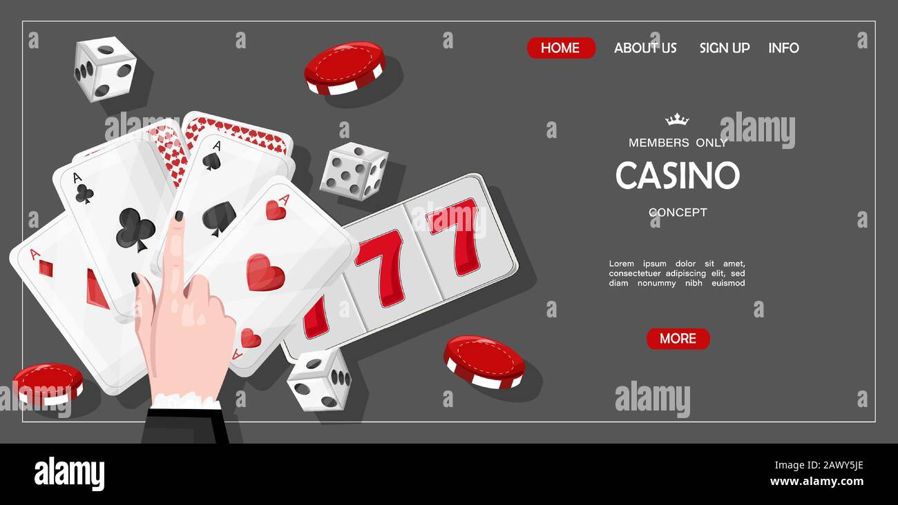 Concept de modèle de site de Casino pour les membres uniquement. Cartes à jouer, dés, jetons. Vecteur Illustration de Vecteur