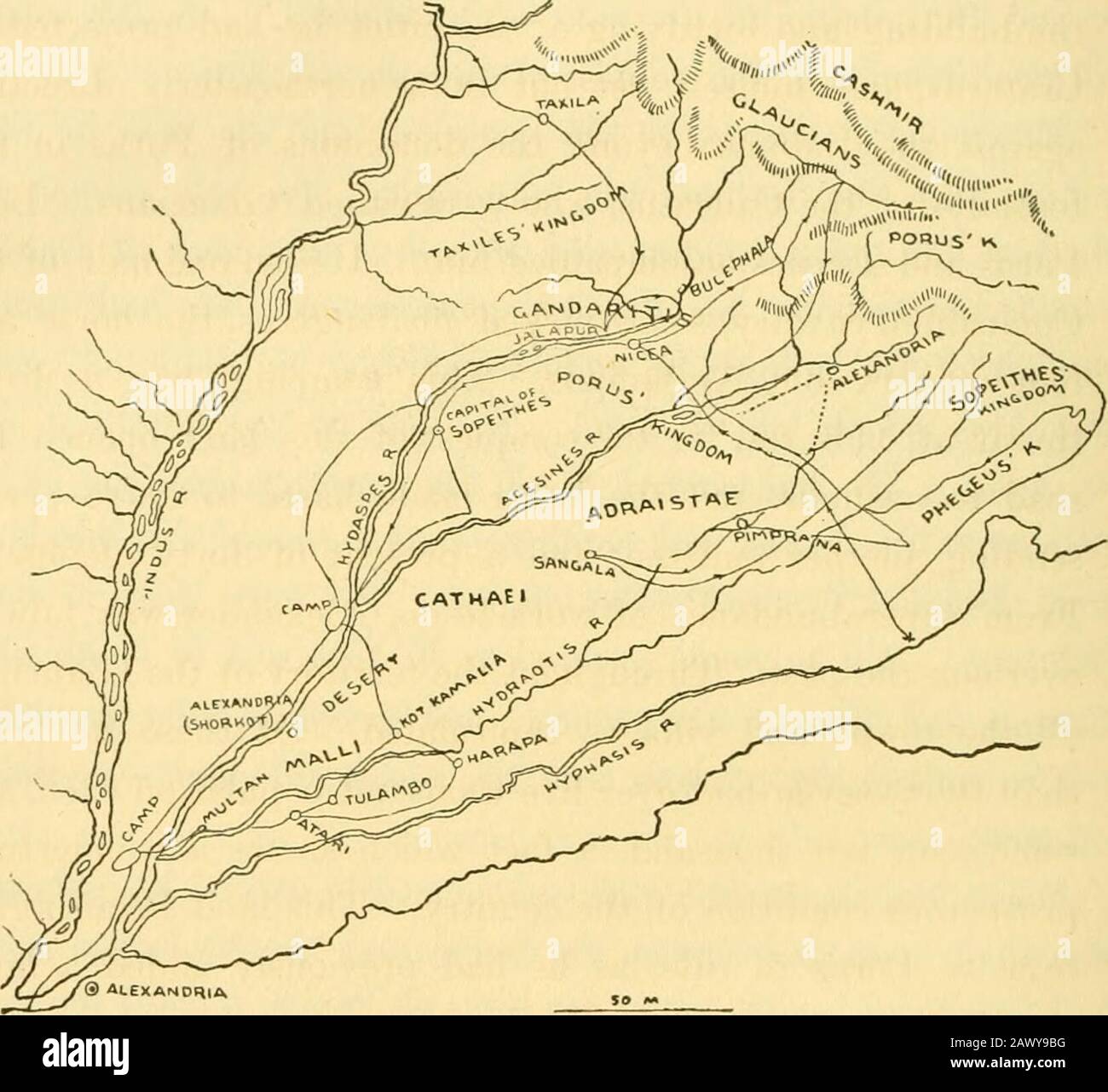 Alexander : une histoire de l'origine et de la croissance de l'art de la guerre dès les premières heures de la bataille d'Ipssus, B. C301: Avec un compte rendu détaillé des campagnes du grand macédonien . étendre sa règle à tout le pays entre l'Indus et les Hydasandpes a presque réussi, Lorsque le roi de Taxila, craintif pour le thééquilibre du pouvoir, avait cherché à limiter ses progrès, et les deux étaient devenus des ennemis actifs. Alexander n'a pas voulu compter sur un seul prince. Il était préférable que la puissance des Cinq foies se situe entre au moins deux, et il était assez sage pour faire ces deux princes Banque D'Images