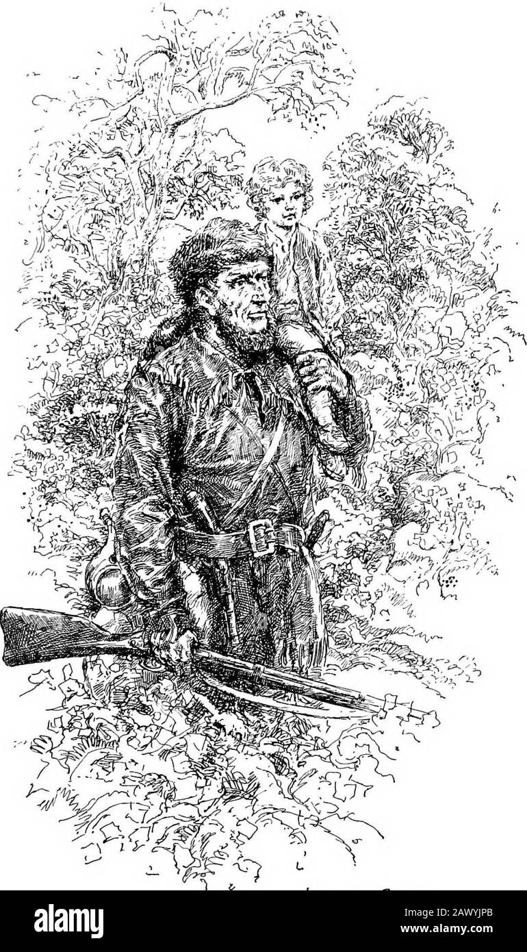 Dans les jours de Pauvre Richard . oreille de sa joue avec le dos de sa grande droite: Avez-vous jamais vu sech un ged durn cunnin leetlecricket dans les jours de naissance de yer — jamais ? Toujours par la suite, il a mentionné le garçon comme le cricket de Little. Cela aurait été un triste voyage mais pour le plus grand intérêt de ces réactions sur ce grand fils de Pan, avec qui j'ai voyagé. Je pense qu'il a trouvé qu'il a depuis longtemps besoin, et je me demande ce que wiljcome de lui, Quand il a découvert, par des voies dans le sentier, les Indiens qui étaient loin de nous étaient goneSouth, il n'avait plus peur d'être molesté. Theyve est allé jusqu'à t Banque D'Images