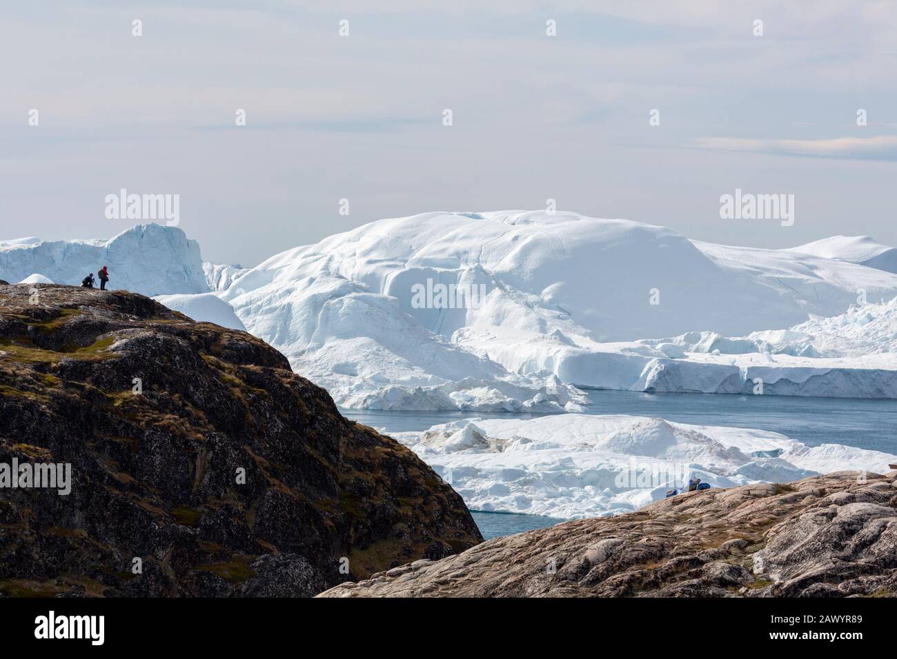 Vue panoramique sur la glace glaciaire polaire baie Disko Ouest du Groenland Banque D'Images