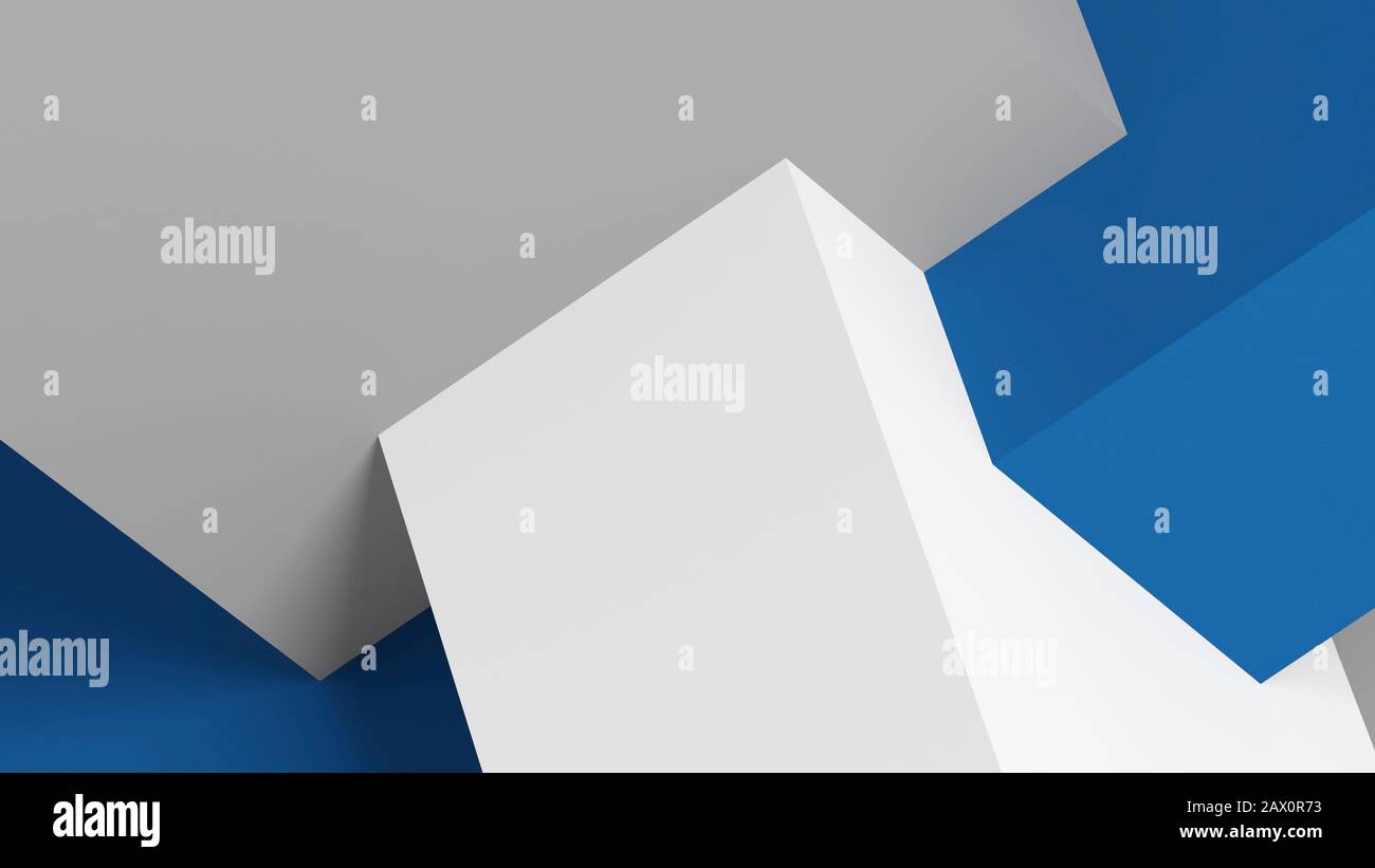 Arrière-plan géométrique poly faible abstrait avec installation de boîtes blanches, grises et bleues. illustration du rendu 3d Banque D'Images