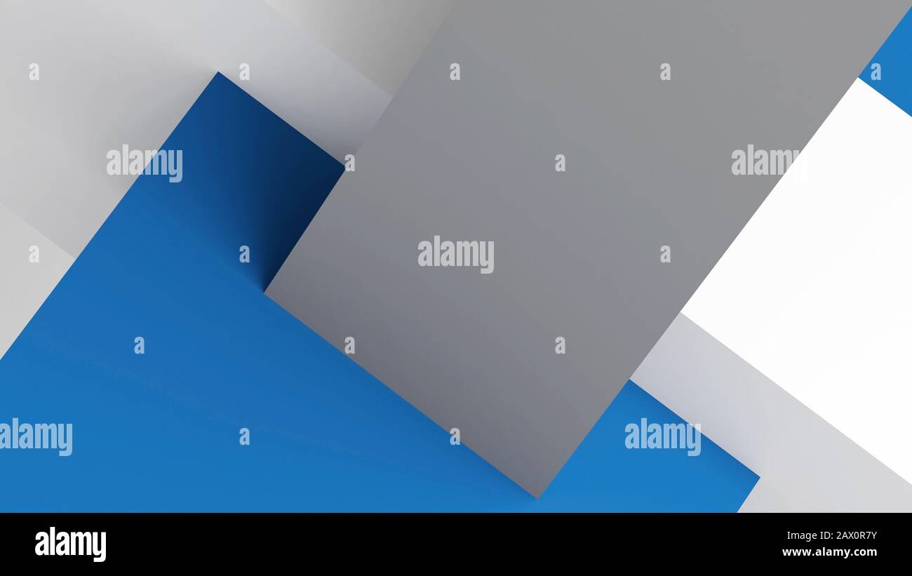 Arrière-plan géométrique poly bas abstrait avec boîtes blanches, grises et bleues classiques. illustration du rendu 3d Banque D'Images
