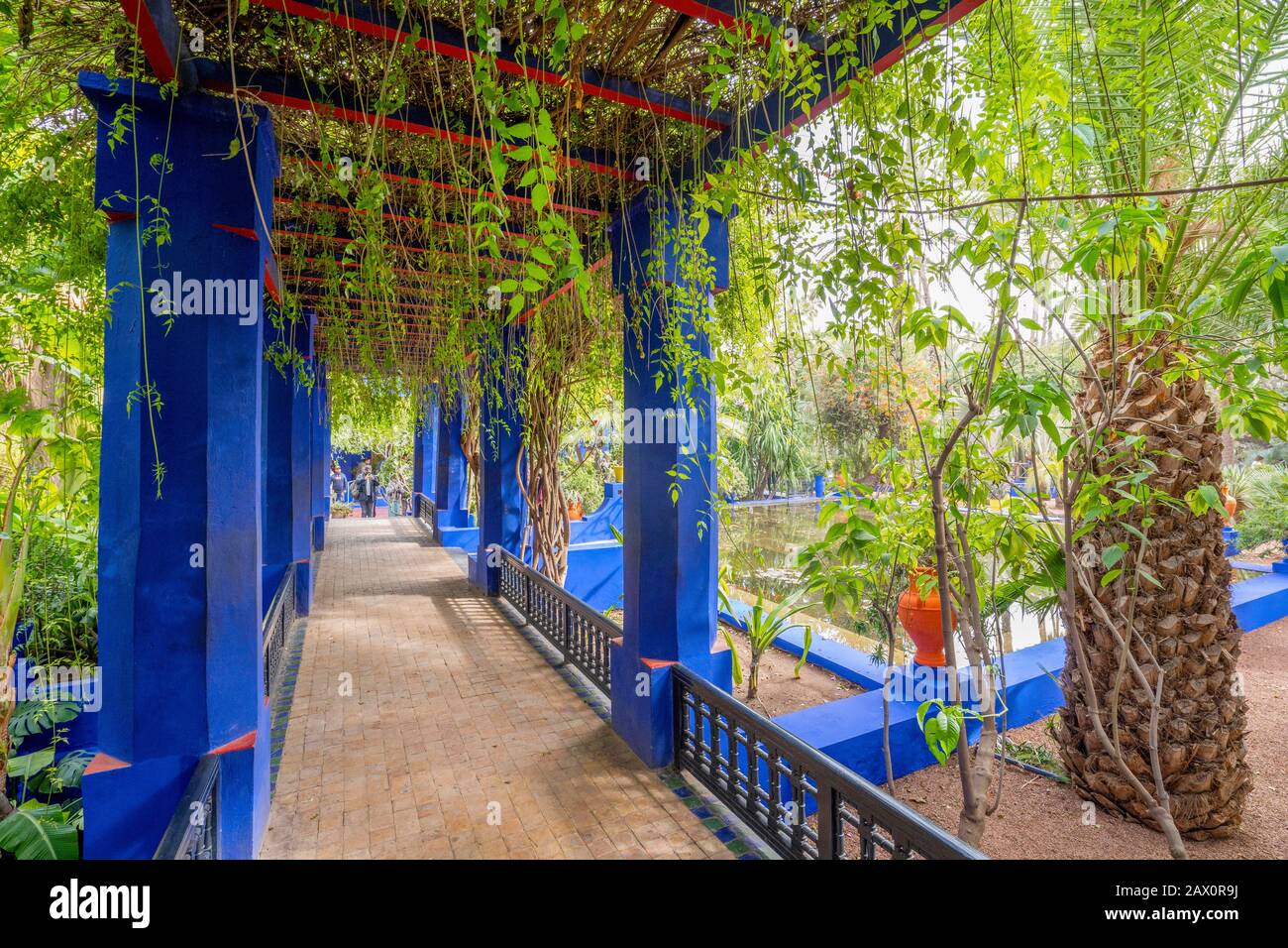Marrakech, Maroc - 15 janvier 2020 : architecture Colorée dans le beau jardin Majorelle établi par Yves Saint Laurent Banque D'Images