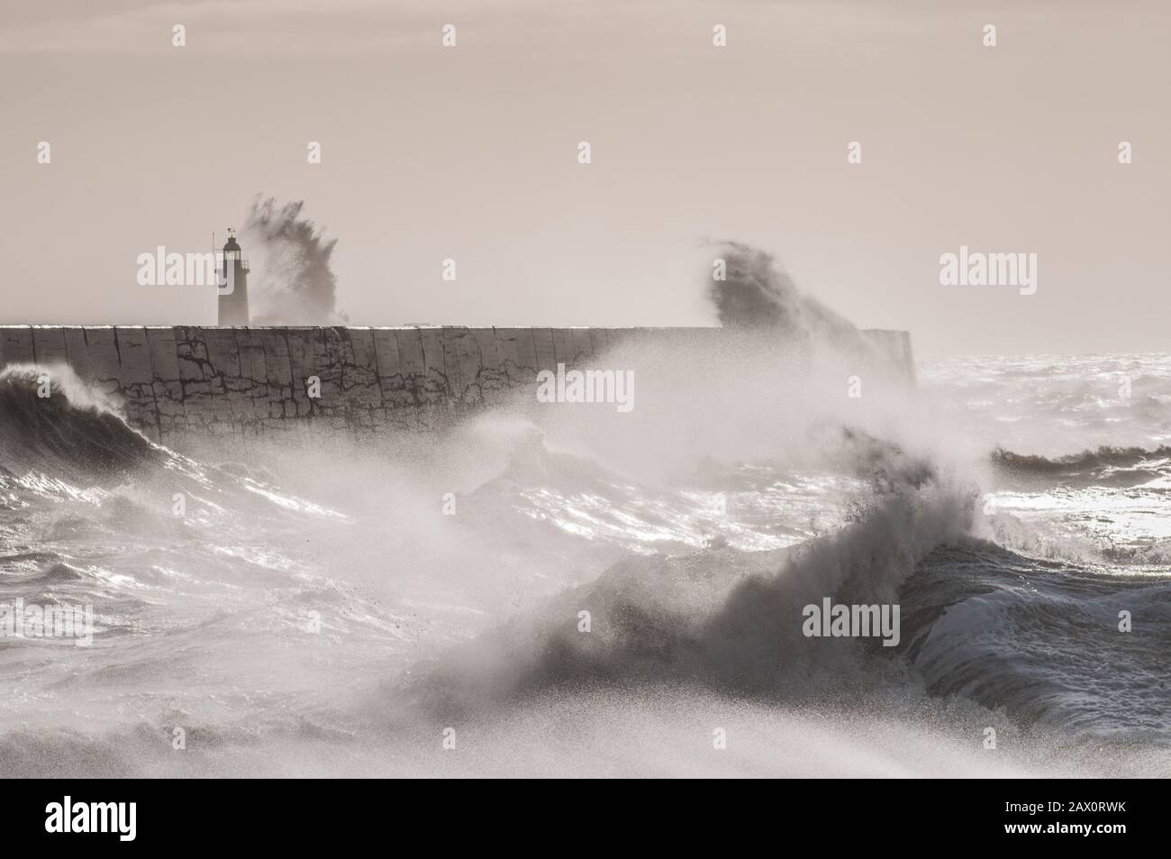 Newlaven, East Sussex, Royaume-Uni. 10 février 2020. Une journée plus lumineuse sur la côte sud voit des scènes plus spectaculaires. Tempête et marée haute dans le sillage de la tempête Ciara avec encore renforcer les fouets de vent au-dessus de la mer. Pas tout à fait la foule d'hier, mais beaucoup de photographes et de spectateurs sont présents. Crédit: David Burr/Alay Live News Banque D'Images