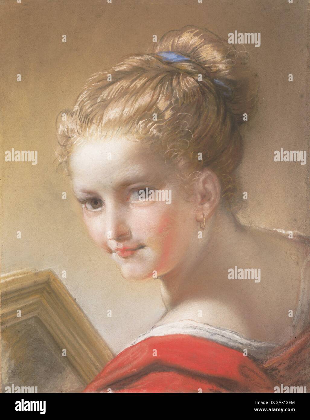 Etude d'une fille en rouge, 1717. Banque D'Images