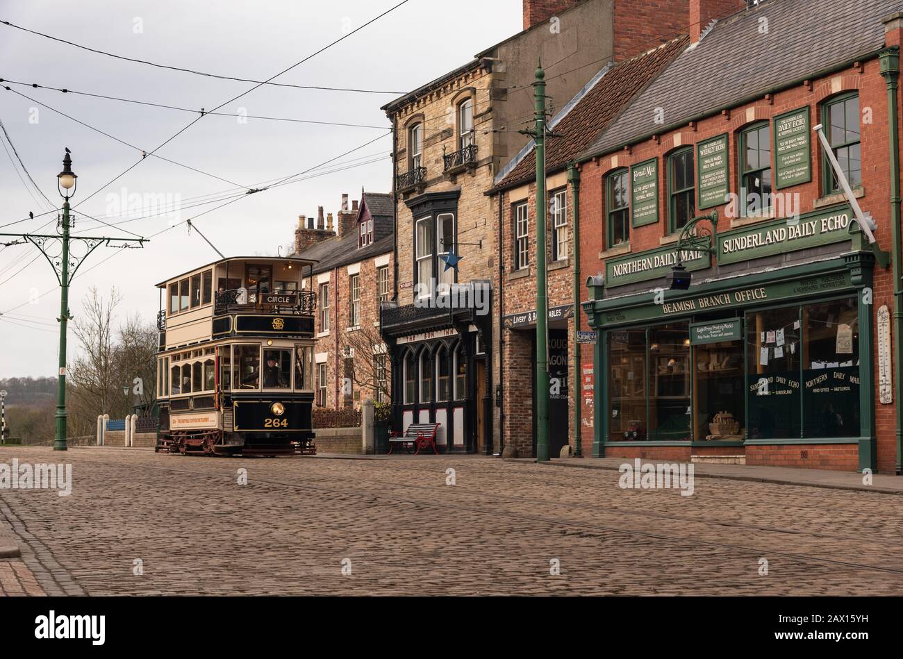 Beamish Museum 1900, ville aux rues pavées Banque D'Images