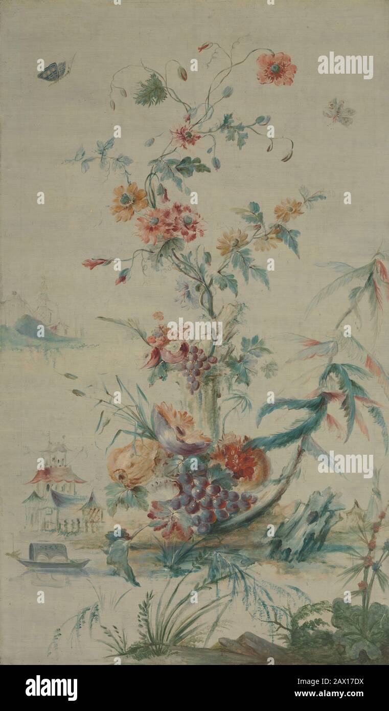 Fleurs et Chinoiserie, XVIIIe siècle. Banque D'Images