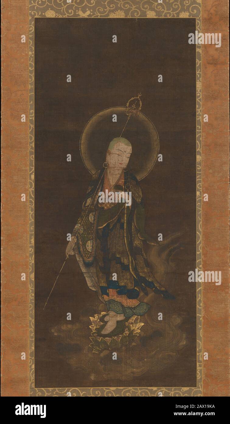 Mikaeri Jizo Bosatsu, XIVe siècle. Miséricordieux bodhisattva Jizo conduisant une âme au paradis. Période de Nanbokucho (1336-92) Banque D'Images