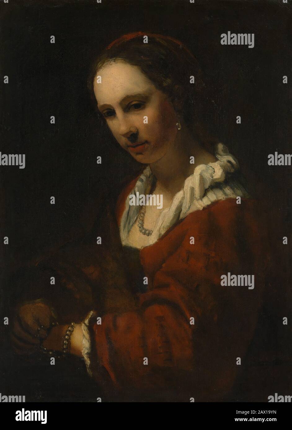 Jeune femme avec collier en perles. Le sitter ressemble à Hendrickje Stoffels (né vers 1625-1626, mort en 1663), épouse de Rembrandt. (Néerlandais, fin du XVIIe ou début du XVIIIe siècle) Banque D'Images