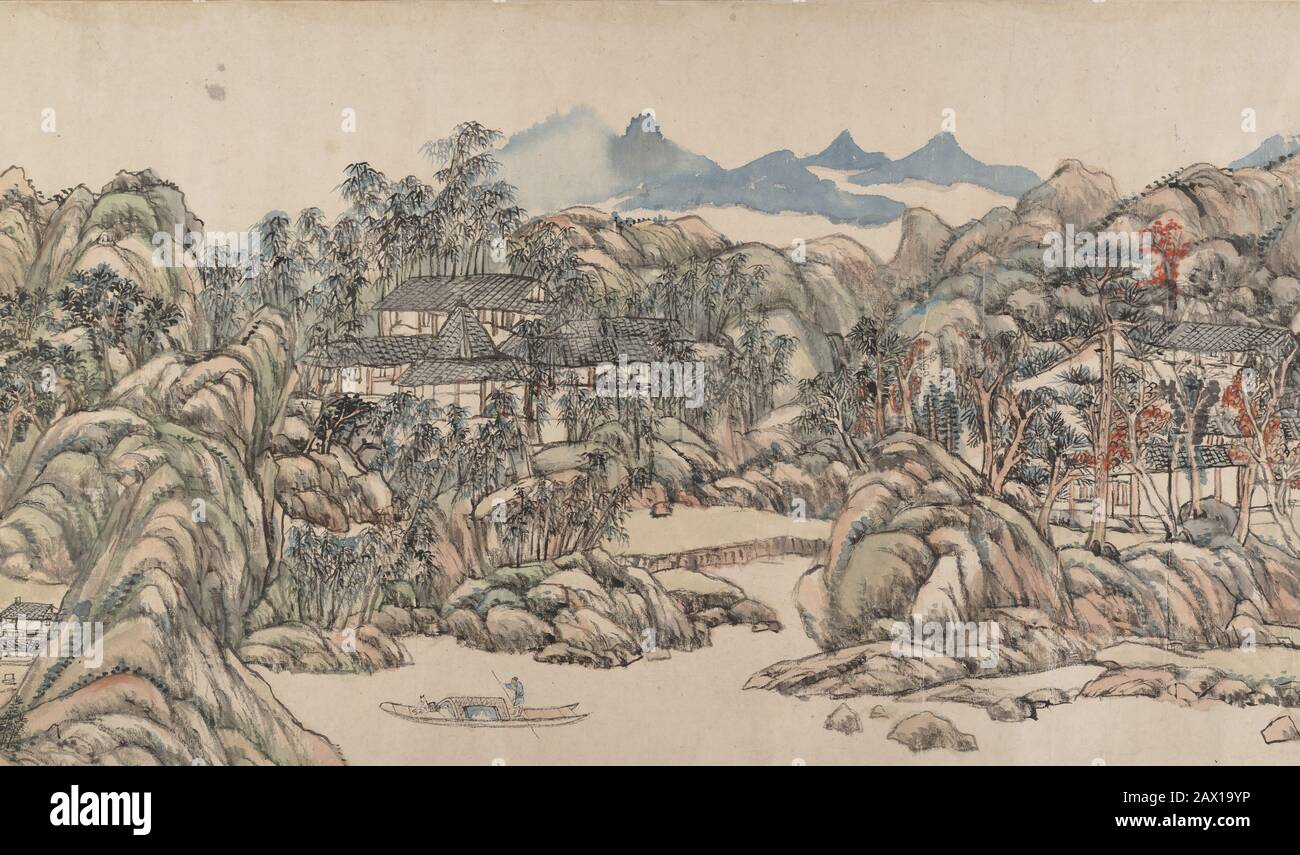 Wangchuan Villa, date de 1711. Retraite du poète, musicien et peintre paysagiste Wang Wei (699-759). Dynastie Qing (1644-1911) Banque D'Images