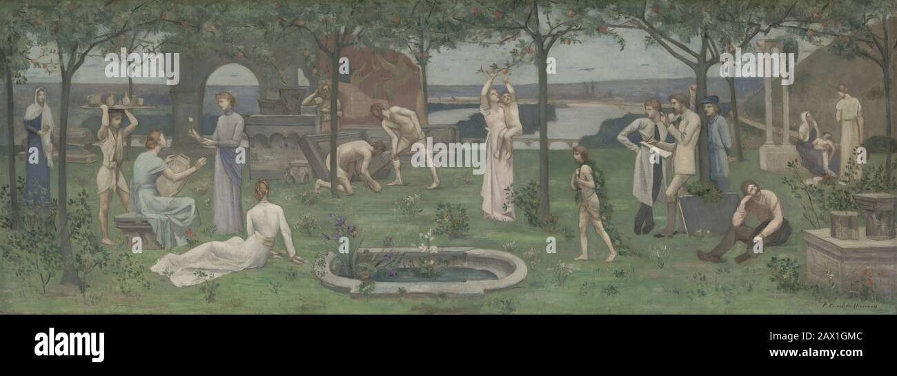 Inter artes et Naturam (Entre l'art et la nature), CA. 1890-95. Dans un bosquet surplombant la Seine, les gens peignent des céramiques et creusent des fragments architecturaux Banque D'Images