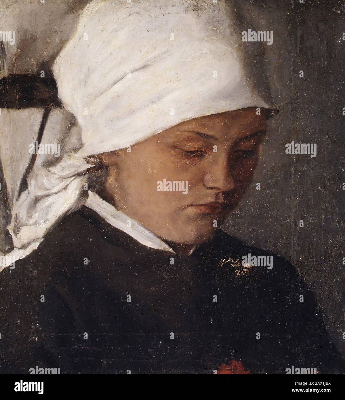 Paysanne avec un tissu de tête blanc, 1885. Banque D'Images