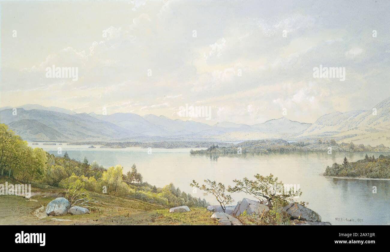 Lac Squam et les montagnes Sandwich, 1872. Banque D'Images
