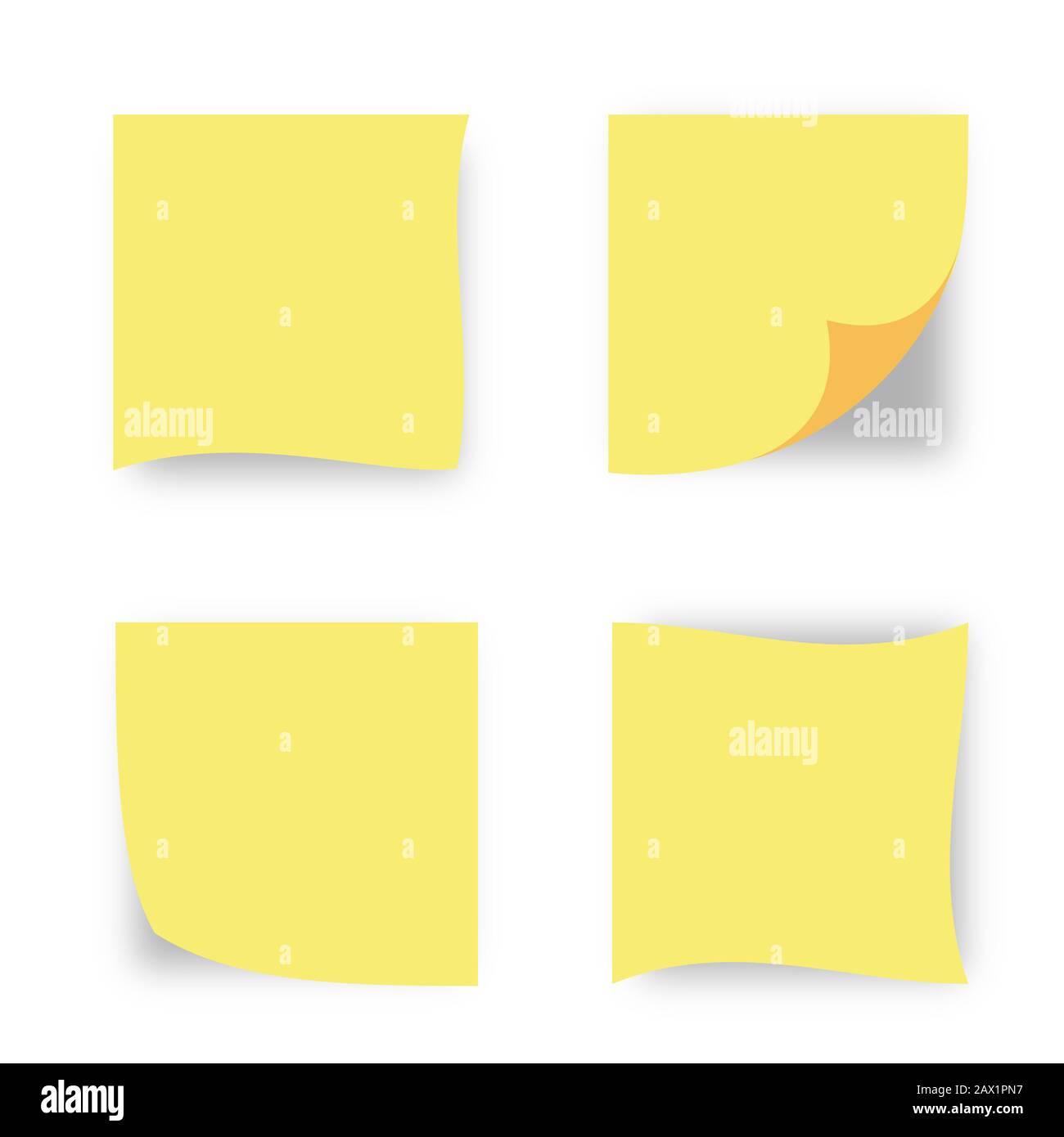 quatre feuilles jaunes isolées en blanc Banque D'Images