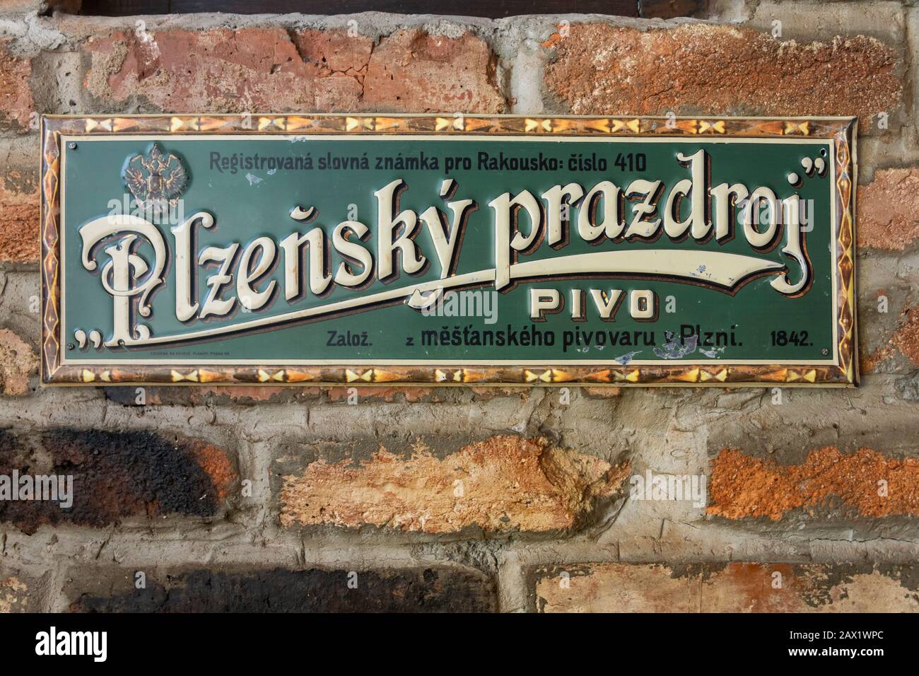 Plzensky prazdroj - ancien panneau original de la brasserie tchèque Banque D'Images