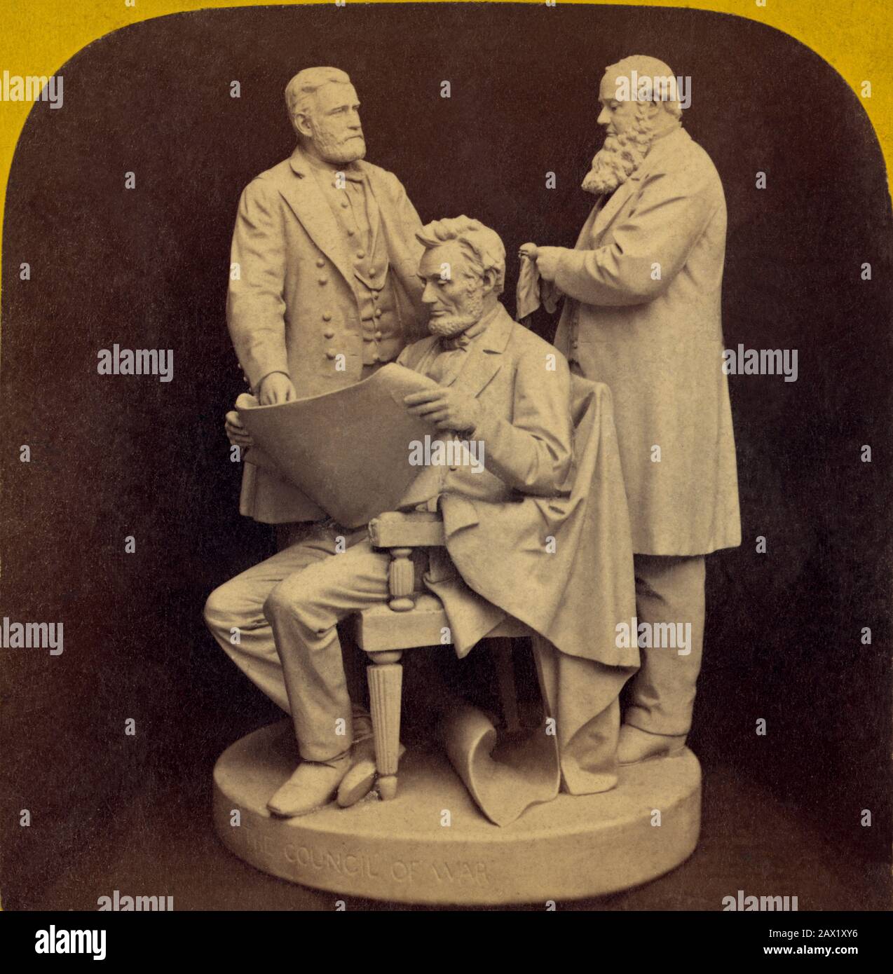 1868 , États-Unis : Le président des États-Unis ABRAHAM LINCOLN ( 1809 - 1865 ). Sculpture ' LE CONSEIL DE GUERRE ' d'Abraham Lincoln , Ulysses S. Grant et Secrétaire de guerre Edwin M. Stanton dans un groupement. Sculpture de John ROGERS ( 1829 - 1904 ). - Presidente della Repubblica - Stati Uniti - USA - ritratto - portrait - - Abramo - ARTS - ARTE - SCULTORE - SCULPTURE - SCULPTURE - STATUA - STATUE - monument - monumento - sculpteur --- Archivio GBB Banque D'Images