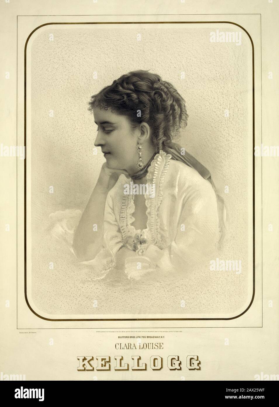 1868 , États-Unis : le célèbre opéra américain Diva CLARA LOUISE KELLOGG ( 1842 - 1916 ) . - OPERA LIRICA - DIVA - DIVINA - OPERA LIRICA - MODE - MODA - '800 - Ardrops - orecchini - chignon --- Archivio GBB Banque D'Images