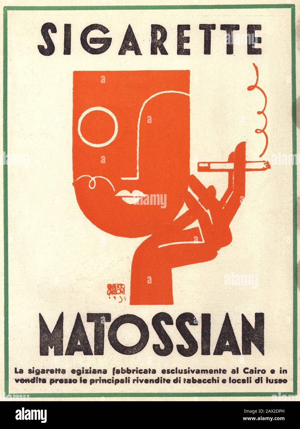 1933, ITALIE : La publicité italienne pour LES CIGARETTES MATOSSIAN . oeuvres d'art du peintre illustrateur ERBERTO CARBONI - pubblicita' - illustration - illustrazione - ANNI TRENTA - 30's - '30 - illustrazione - fumatore - fumatori - fumeurs - sigaretta - sigarette - fumée - fumo - ART DÉCO - -- - Archivio GBB Banque D'Images