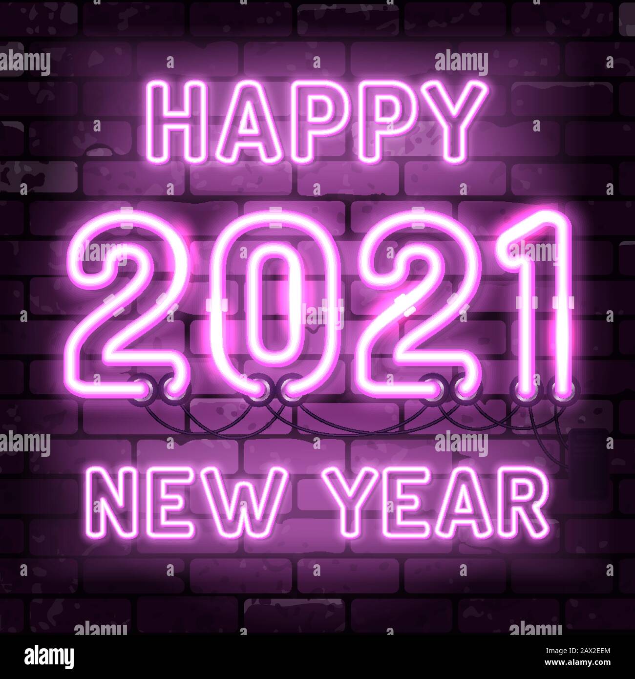 Bonne Année 2021 Panneau De Signalisation Neon Illustration de Vecteur