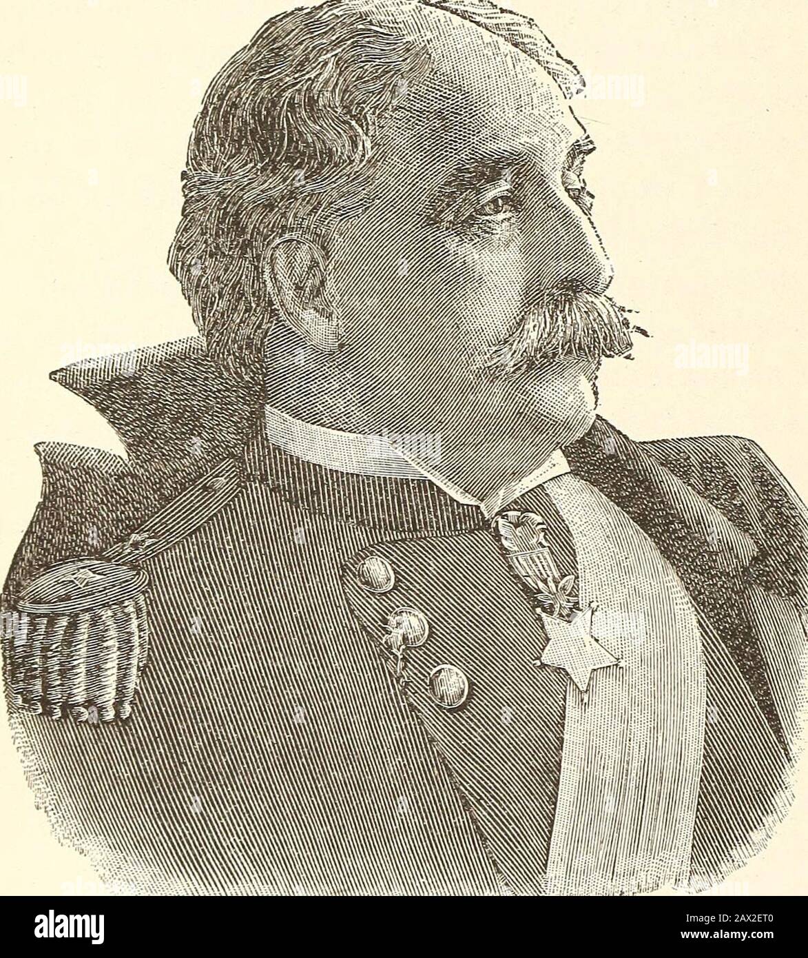 Souvenirs et histoires palpitantes de la guerre par des héros rentrés . -le général Nelson A. Miles, son projet de movementsand méthodes d'attaque, en vue d'obtenir un pied de Porto Rican sol à la date la plus proche, avait été sowidely distribué que le commandant a fait l'esprit pour tourner cette très pub-licité à l'avantage. Le public de lecture des deux hémisphères est en faveur d'un fait que lorsque Gene-ral Miles quitta GuantanamoBay jeudi soir, le 21 juillet, sa destination immédiate * était San Juan, LE GÉNÉRAL NELSON A. MILES. Imprégnable comme ce dernier affirmait être derrière ses forteresses rocheuses, et Banque D'Images