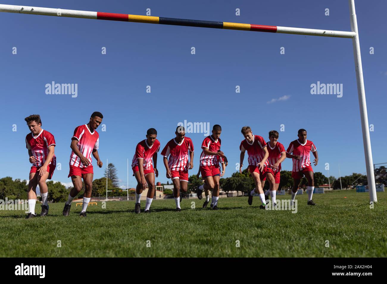 L'équipe de rugby se réchauffe avant le sport Banque D'Images