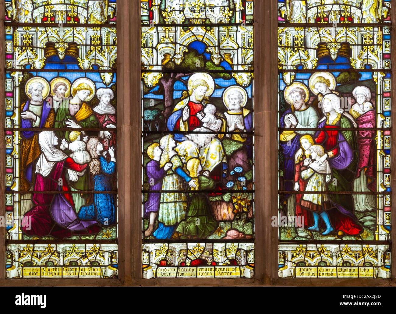 Vitrail fenêtre est par Lavers, Barraud et Westlake c1891, Église All Saints, Eyke, Suffolk, Angleterre, Royaume-Uni Banque D'Images