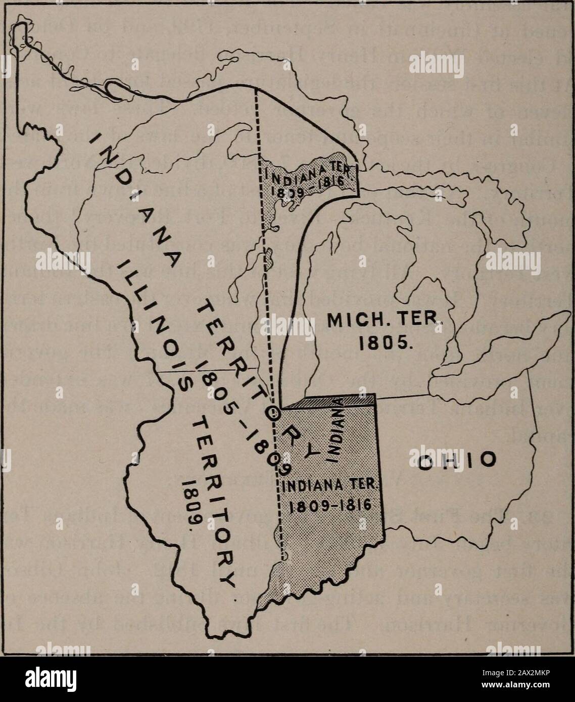 Le gouvernement du peuple de l'État de l'Indiana . y l'ordonnance de 1787 était l'extendedover territoire de l'Indiana. Saint Vincennes est fait thecapital. V. territoire de l'Indiana. 23. La première étape.—le gouvernement de l'Indiana Ter-rituy a commencé le 4 juillet 1800. William Henry Harrison était le premier gouverneur et a servi jusqu'en 1812. John Gibsonwas secrétaire et gouverneur par intérim en l'absence du gouverneur Harrison. Les premières lois publiées par La Ligne In- xThe Greenville. 2 Voir la ligne noire lourde sur la carte no I. 3 Lorsque, le 30 avril 1802, l'Ohio a été autorisé à former un gouvernement de stratégie, tout le territoire à l'ouest de Banque D'Images