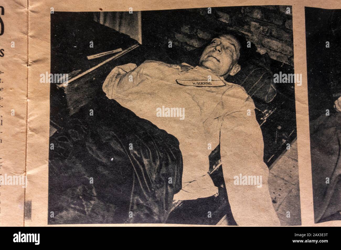 Photo des crimes de guerre le chef nazi Hermann Goring post-suicide, Centre de documentation Parc des Rassemblement du Parti nazi, Nuremberg, Bavière, Allemagne. Banque D'Images