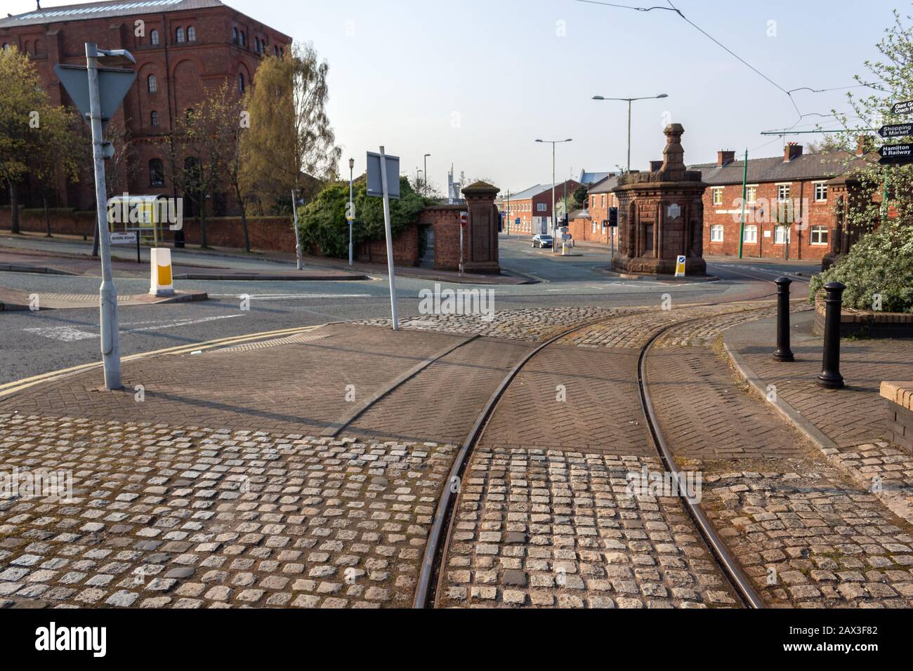 Lignes de tramway, voies utilisées par les tramways anciens du musée des transports Wirral, Woodside, Birkenhead Banque D'Images