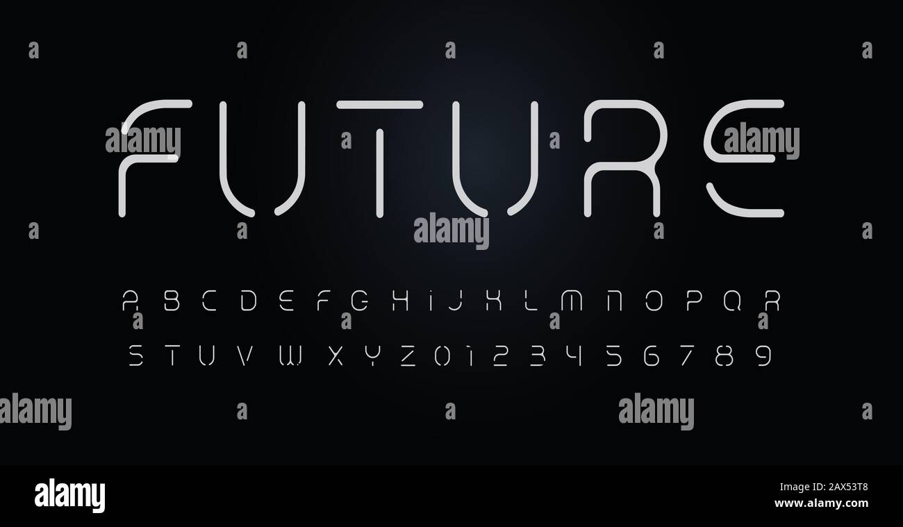Future alphabet pochoir. Police de ligne de segment mince, type minimal pour le logo futuriste moderne, monogramme élégant, appareil numérique, affiches et hud web Illustration de Vecteur