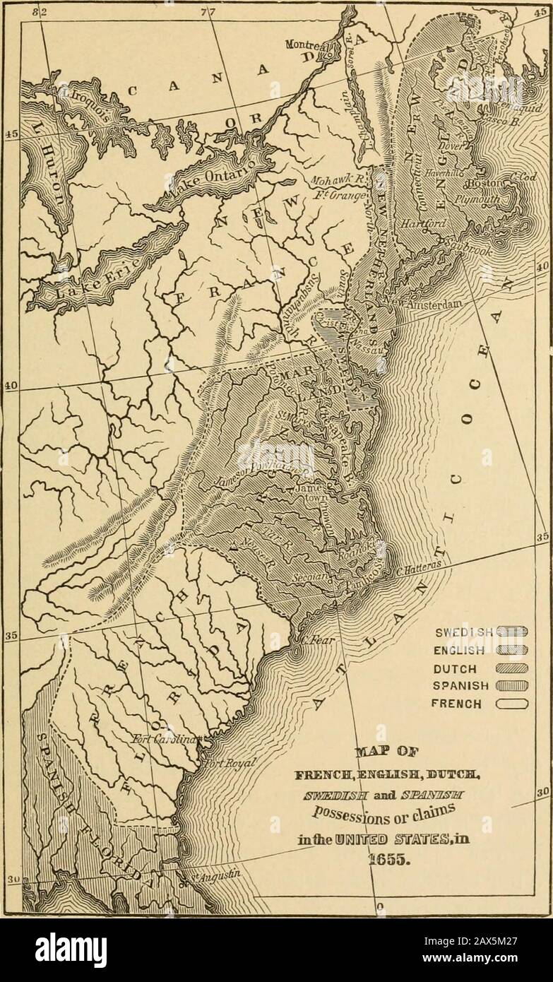 Histoire des jeunes des Etats-Unis . onies. Cependant, les Néerlandais construisirent un fort de leur propre, près de Christiana, mais les Suédois l'ont capturé. Thenthe Dutch Company ne le supporterait plus; et ils ont ordonné à leur gouverneur, Peter Stuyvesant torevenge leurs torts, conduire les Suédois de theriver, ou pour contraindre leur soumission. Ainsi, en 1655, le gouverneur néerlandais a navigué sur le fleuve Delaware, a décroché son propre fort, puis a pris les forts suédois. Le gouvernement suédois avait, à cette époque, grogné beaucoup plus en Europe, et n'a rien fait pour défendre la colonie de son seul pays; et, après dix-sept ans de séparateexiste Banque D'Images