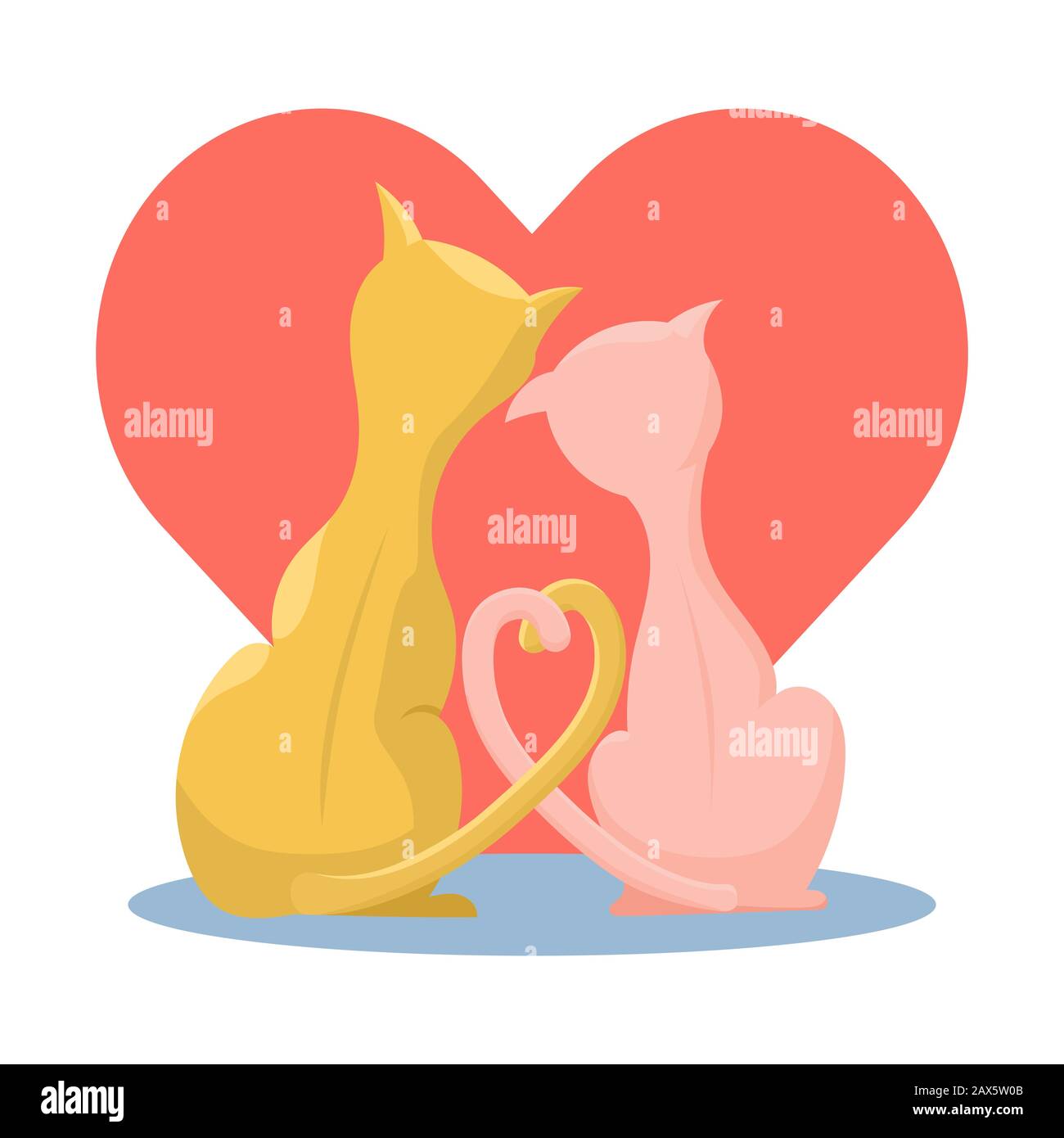 Un couple de chats mignons dans l'amour sur le fond du coeur. Illustration vectorielle plate dans des couleurs tendance. Illustration de Vecteur