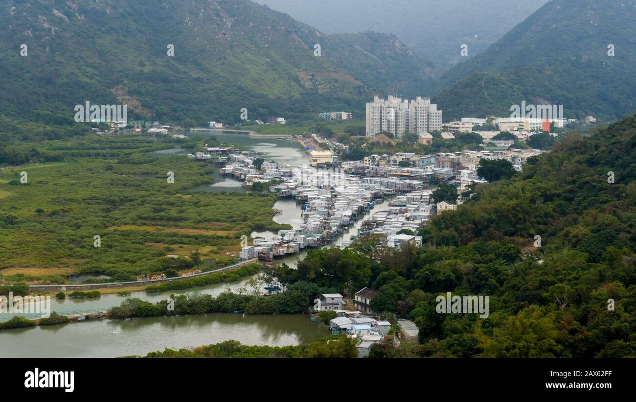 Vue Sur Le Village De Tai O, Maisons De Tai O Slow, Vue Aérienne, Long Shot Banque D'Images
