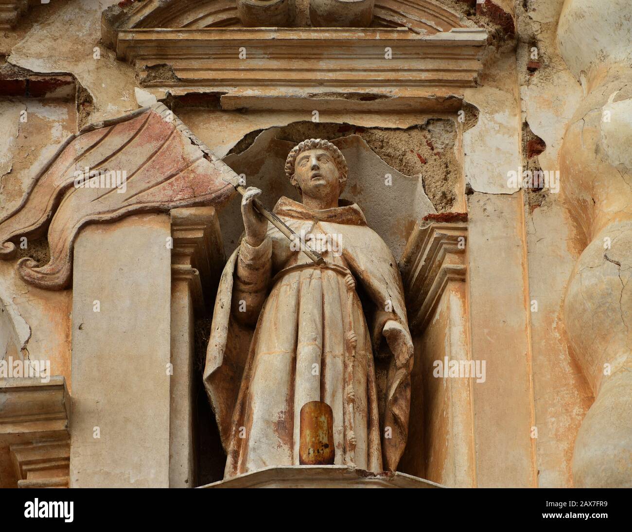 Détail de l'église San Francisco, Antigua, site du patrimoine mondial de l'UNESCO, Guatemala, Amérique centrale Banque D'Images