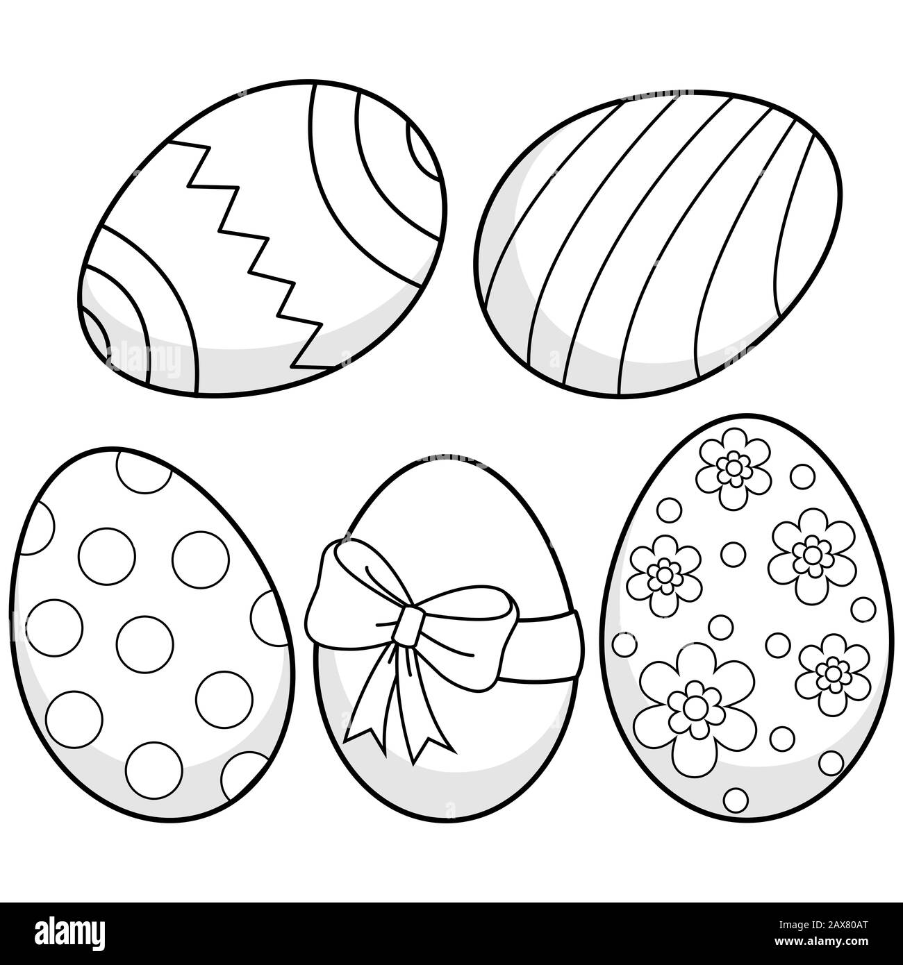 Œufs de Pâques décorés. Illustration en noir et blanc Banque D'Images