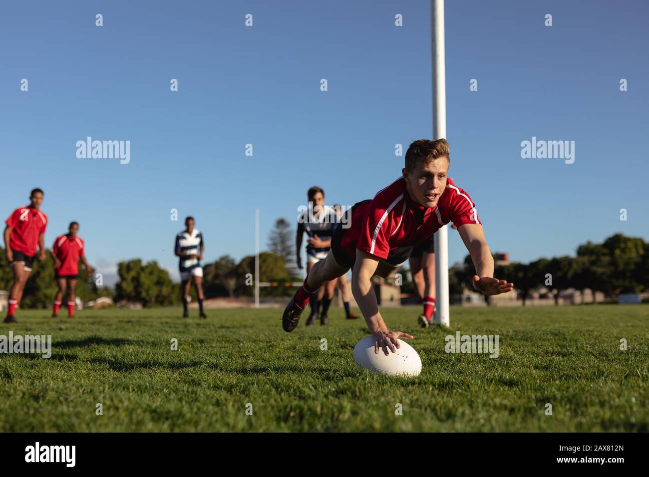 Le joueur de rugby a marqué un essai Banque D'Images