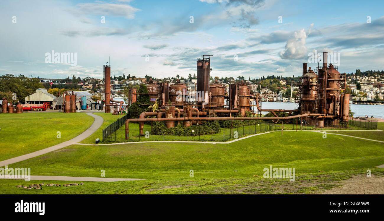 Gasworks Park, site d'une ancienne usine de vapeur de Seattle, sur North Lake Union. Seattle, Washington Banque D'Images