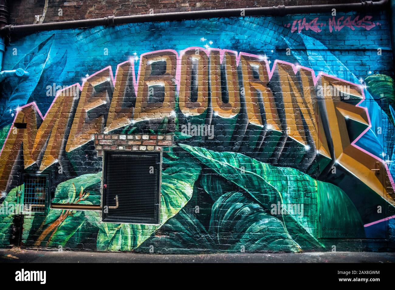 Melbourne murale, l'un des nombreux objets d'art mural/urbain de AC/DC Lane à Melbourne, en Australie, cité comme la « capitale mondiale de l'art pochoir » Banque D'Images