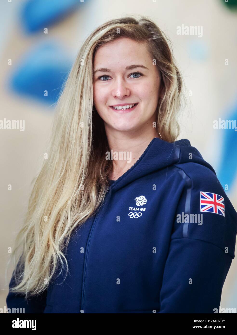 Shauna Coxsey lors de l'annonce de l'équipe d'escalade Team GB Tokyo 2020 à L'Occasion des travaux D'Escalade, Sheffield. Banque D'Images