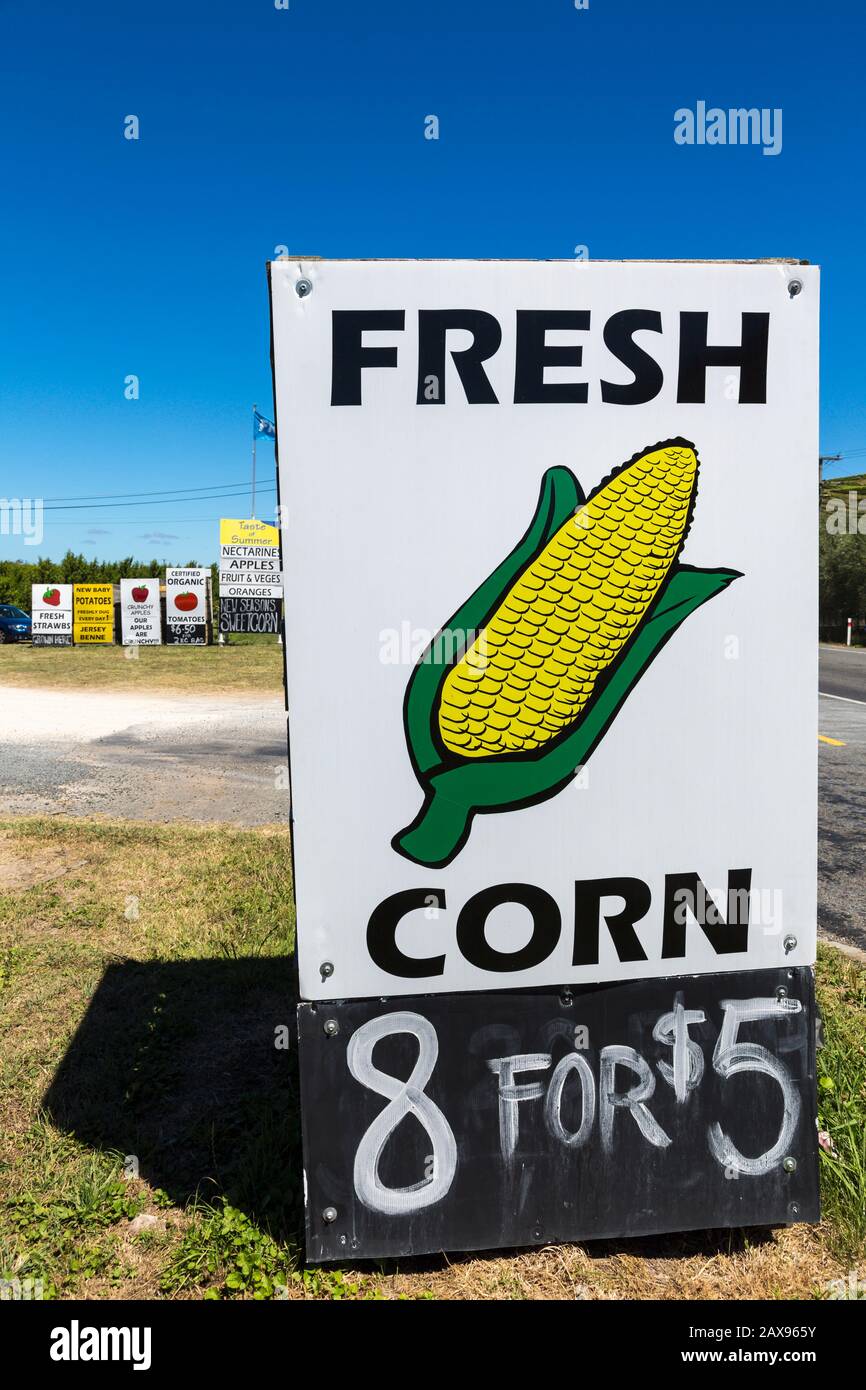 Hawkes Bay, vendeur de fruits frais en bordure de route, Nouvelle-Zélande Banque D'Images