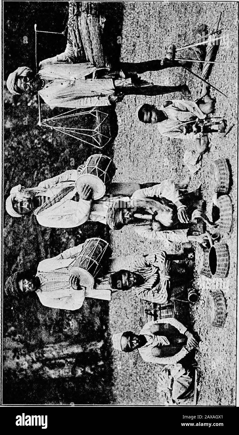 L'Inde a revisité . il gourd et Bansula, frappant encore et encore entre-temps à la main de l'interprète. En tant qu'adoubt exprimé par quelqu'un quant à la léthalpower de cette créature, le juggler en chef a déclaré qu'il était vraiment un dant-wallah, et avait ses dents empoisonnées. Si le saheb-lok approvisionnait une brebis ou une chèvre, le theypourrait rapidement voir s'il parlait un vrai mot.Finalement, un poulet blanc a été produit, et saisine son cobra par le cou, le jongleur a pincé sa queue, et a fait mordre la mauvaise volaille, qui a prononcé une littlecry lorsque la dent pointue a percé sa cuisse. Mais, étant remplacé sur le terrain, le c Banque D'Images