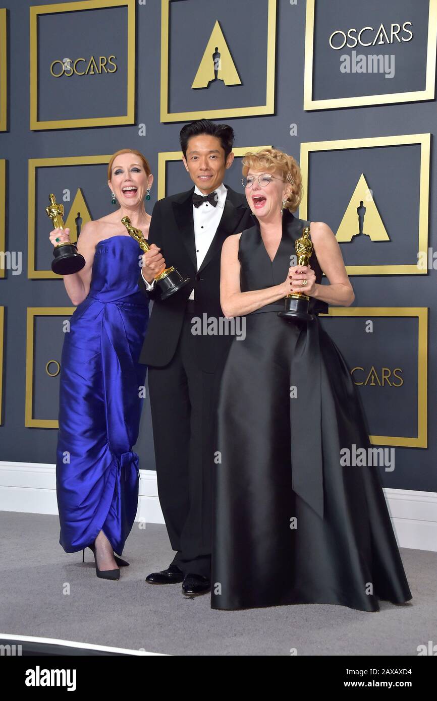 Los Angeles, États-Unis. 9 février 2020. Anne Morgan, Kazu Hiro et Vivian Baker (le meilleur maquillage et coiffures de 'Bombshell - la fin du silence') dans la salle de presse des Prix annuels de l'Académie 2020/92ème Prix Academy au Hollywood & Highland Center. Los Angeles, le 9 février 2020 | utilisation dans le monde crédit: DPA/Alay Live News Banque D'Images
