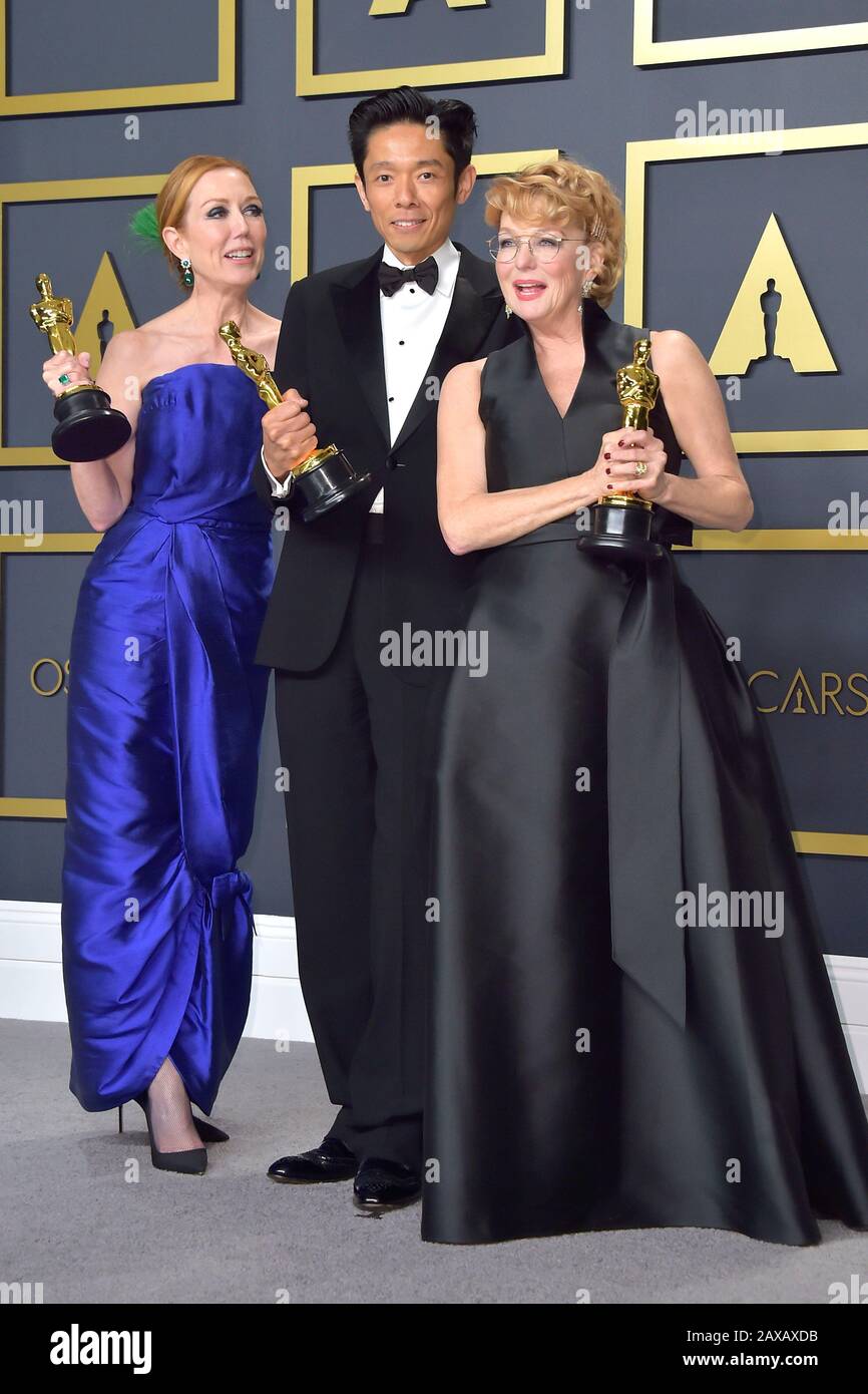 Los Angeles, États-Unis. 9 février 2020. Anne Morgan, Kazu Hiro et Vivian Baker (le meilleur maquillage et coiffures de 'Bombshell - la fin du silence') dans la salle de presse des Prix annuels de l'Académie 2020/92ème Prix Academy au Hollywood & Highland Center. Los Angeles, le 9 février 2020 | utilisation dans le monde crédit: DPA/Alay Live News Banque D'Images