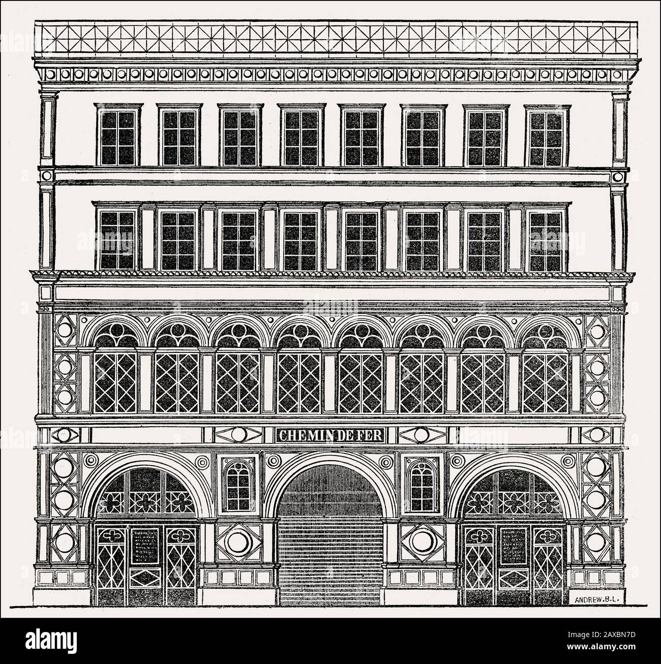 La façade planifiée de la gare de la Madeleine, rue Tronchet, Paris, France, 1830 Banque D'Images