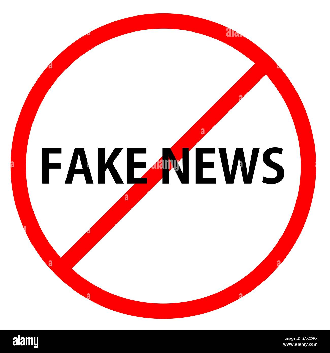 Fausses nouvelles est en cercle rouge Avec une ligne rouge projetée à travers le cercle., texte fausses nouvelles est en signalisation routière Banque D'Images